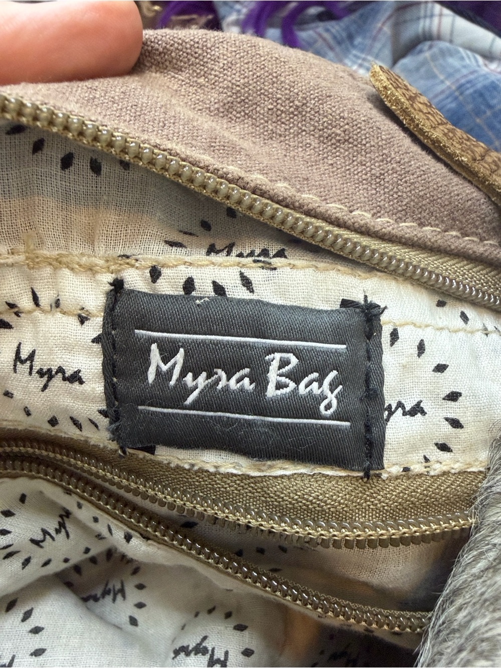 Myra Bag Brown and White Floral Canvas Shoulder Bag with Leather Trim - Picture 2 of 7